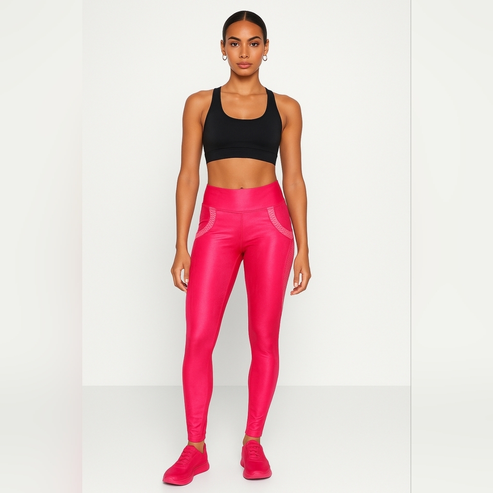Koral Hot Pink High Waisted Dynamic Duo Lustrous Legging Size Small